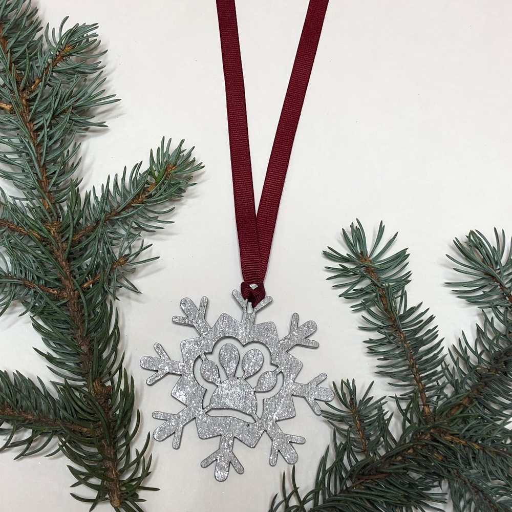 NWT Glitter Silver Paw Print Christmas Ornament